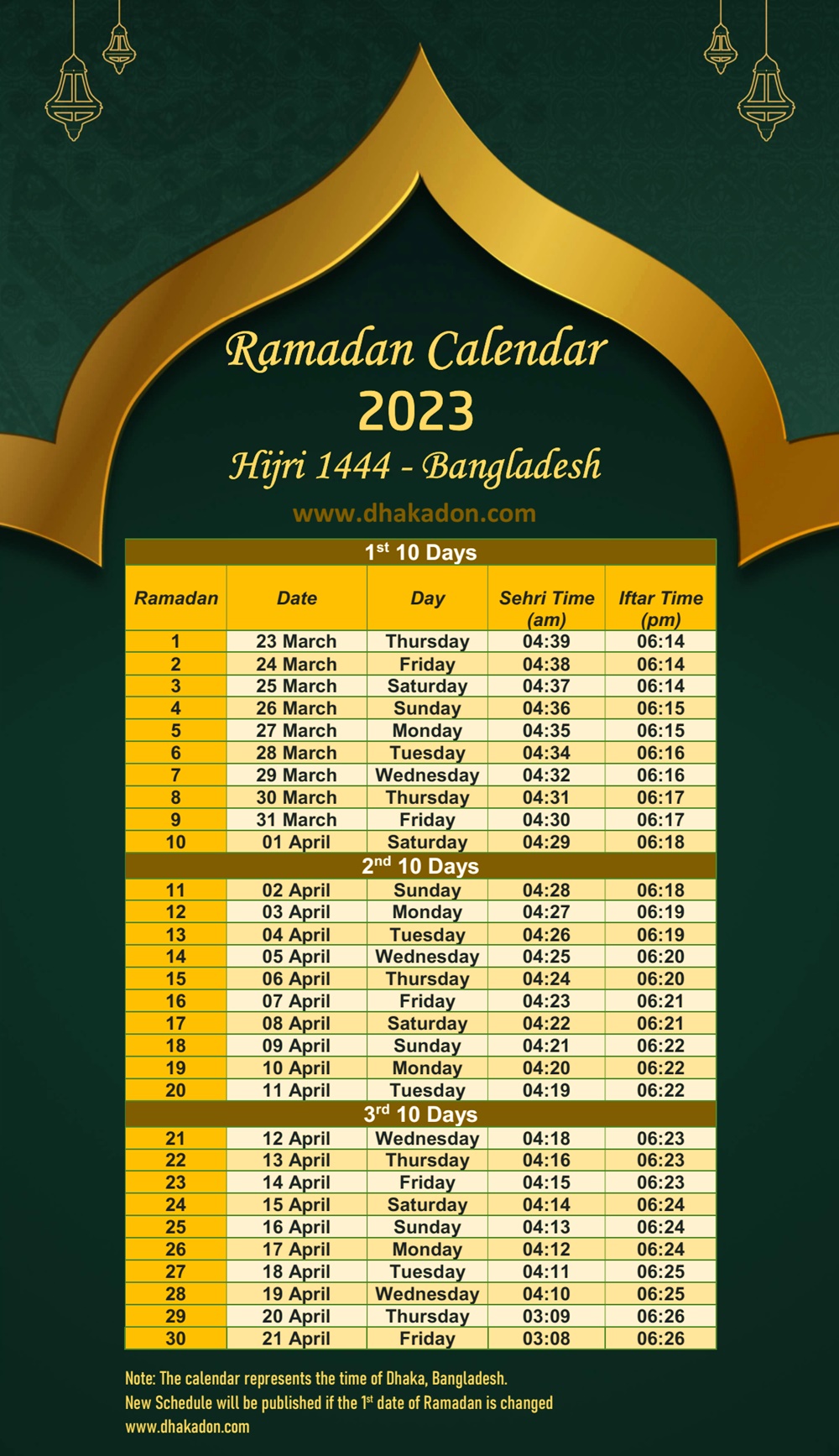 Ramadan Calendar 2023 Download Iftar And Sehri Timing In Ramadan 2023