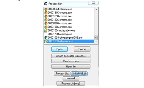 Process List window, find and select the uTorrent file, then click Open.