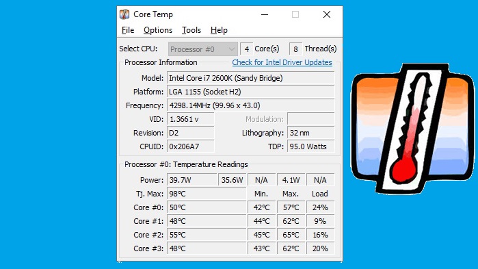 Core Temp 1.17.1 Download for Windows 7/10 64-bit - Portable CPU Temp Gadget