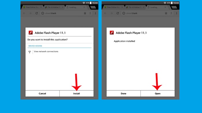 Select Install Open Flash installation process for Android device