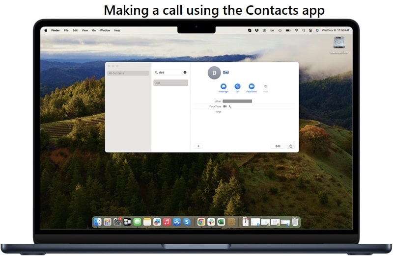 Making a call using the Contacts app: