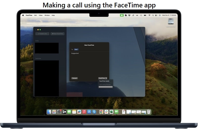 Making a Call via FaceTime App: