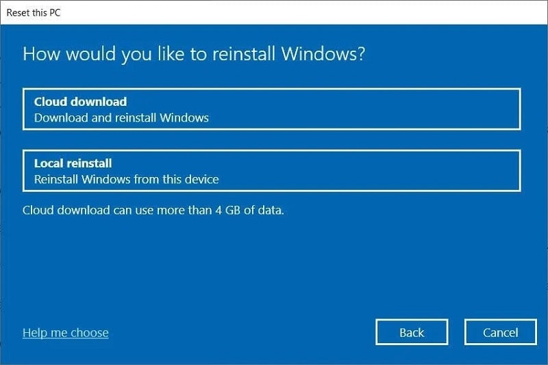 Select Windows Reinstallation Method