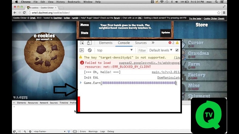 Use Cookie Clicker Cheat Codes in Safari Web Browser