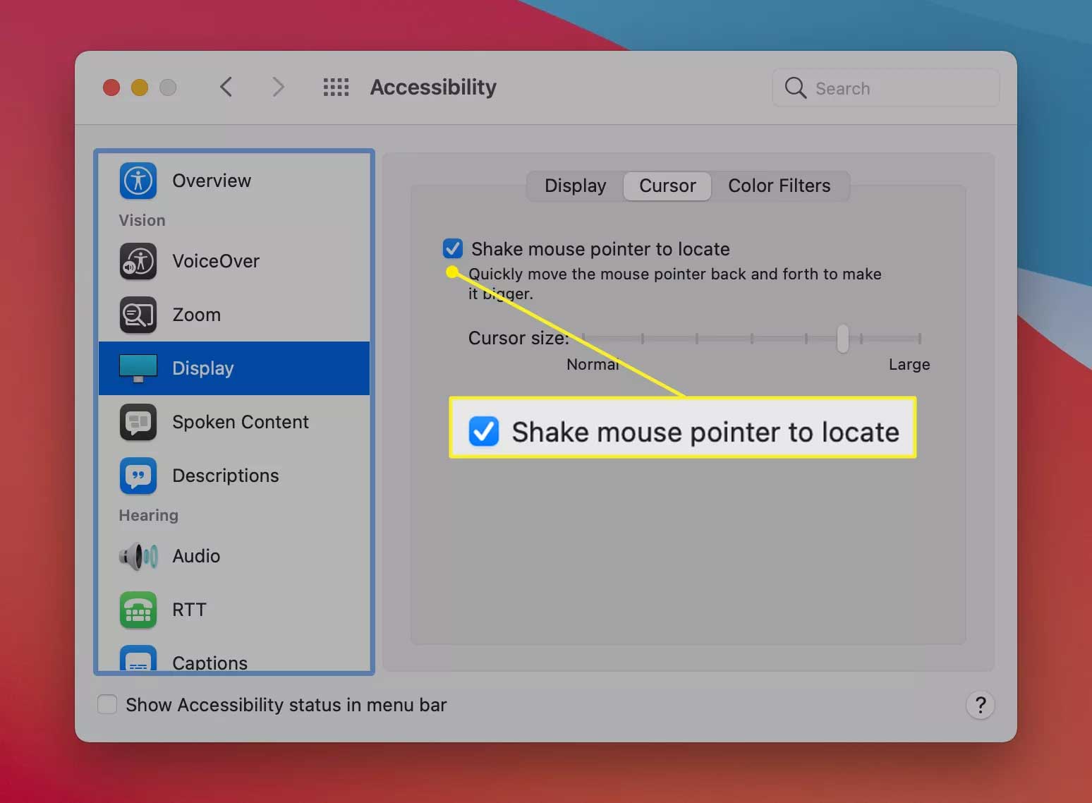 Shake mouse pointer to locate