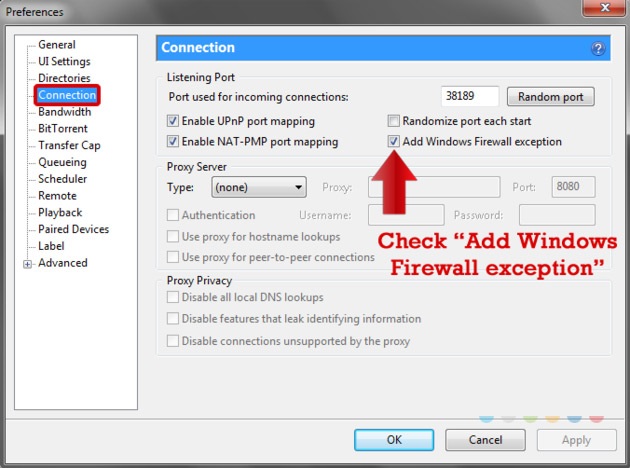 utorrent Add Windows Firewall Exception